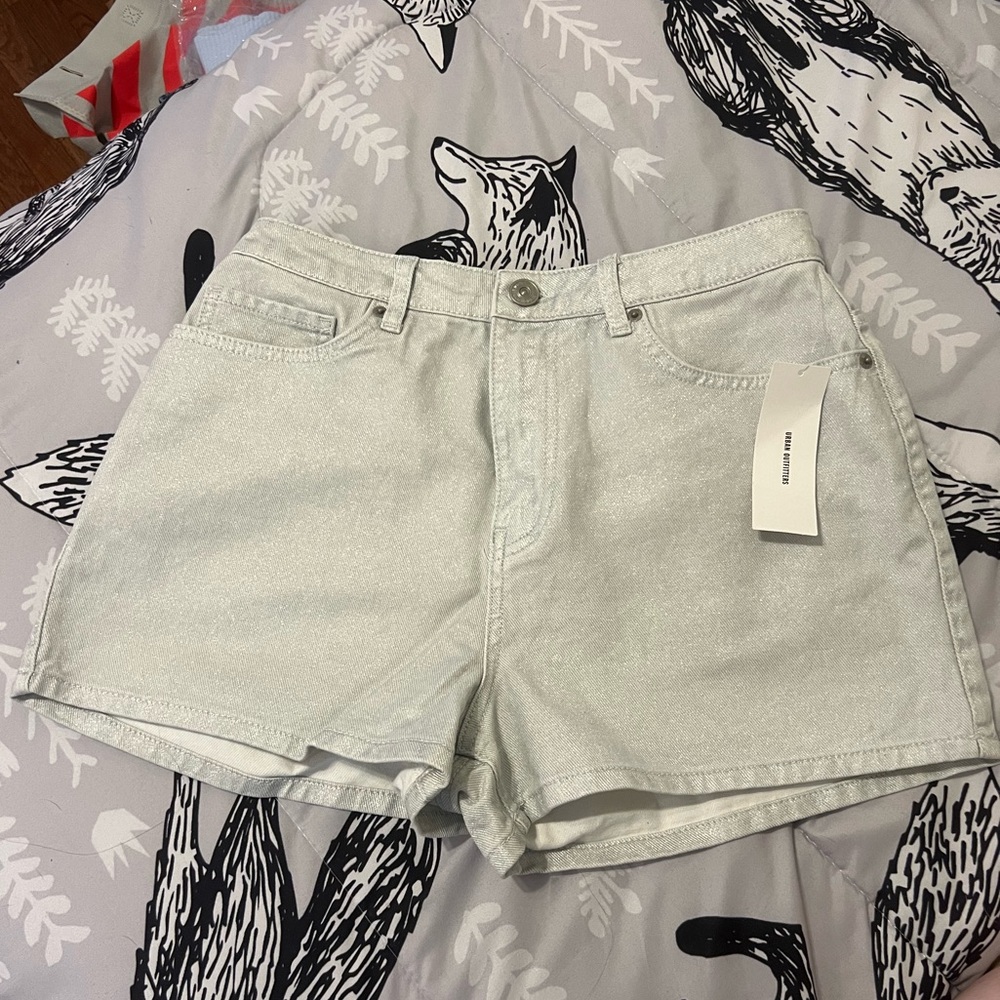 NWT sparkly silver BDG Jean Shorts